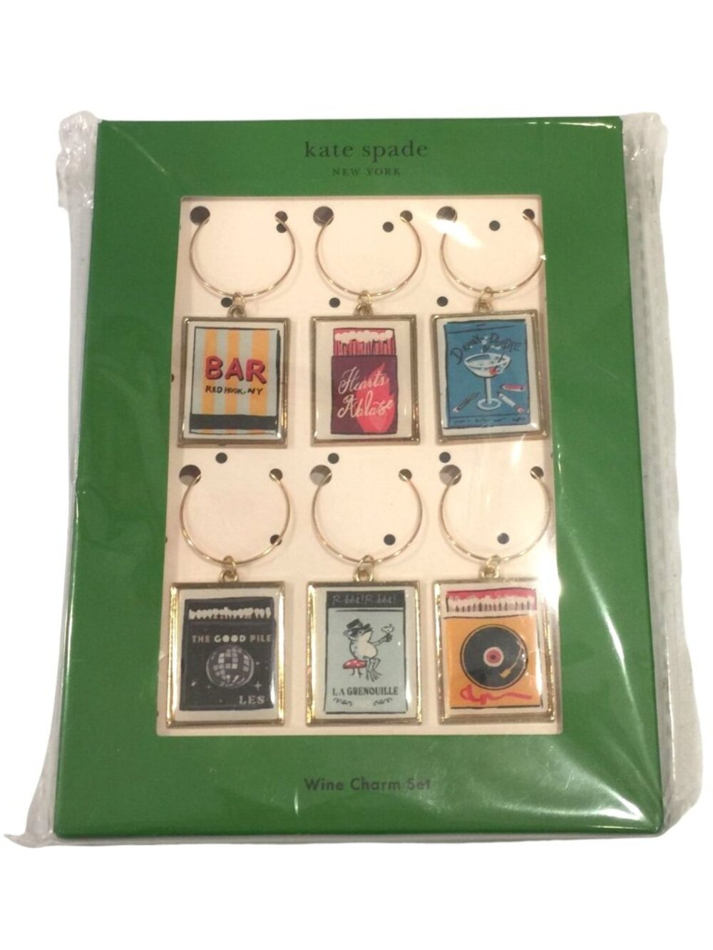 kate spade New York Purse Matchbook  Wine Charms Set of 6